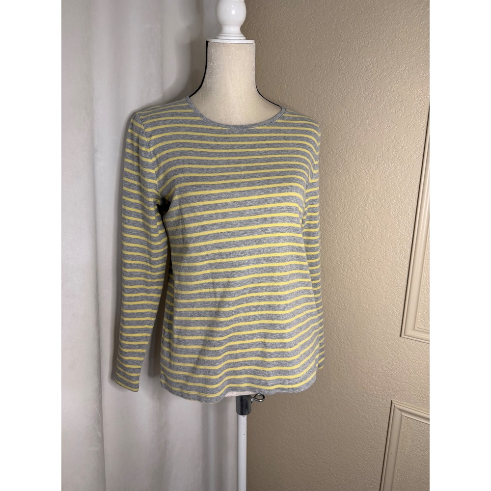 Croft & Barrow Classic Tee Womens Medium Yellow‎ Grey Striped Long Sleeve Shirt